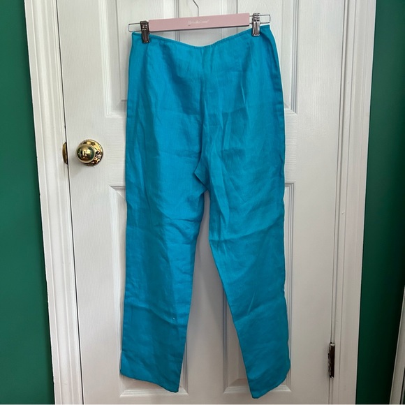 Finity Peacock Blue Linen Pants 4 - Picture 2 of 4
